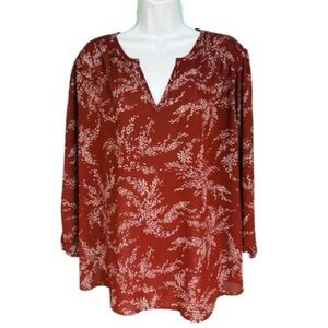 Fun2Fun Rust Red/Brown Floral Amiyah Tie Sleeve Blouse Womens Size 2X
